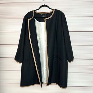 Talbots Black Trench Coat Coatigan Jacket Textured Cotton Blend Lined size 18W